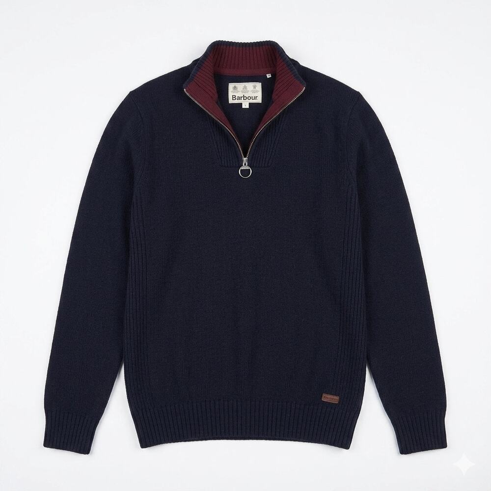 Barbour Navy Nelson Essential Half Zip Sweater Size Large